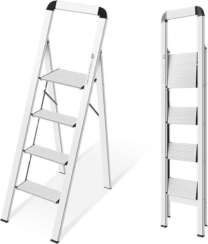 KINGRACK Aluminium 4 Step Ladder, Lightweight Step Stool by KINGRACK