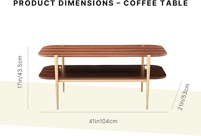 Shrine Rectangle Coffee Table, Mid-Century Modern Design, Two-Tier Walnut MDF - Image 2