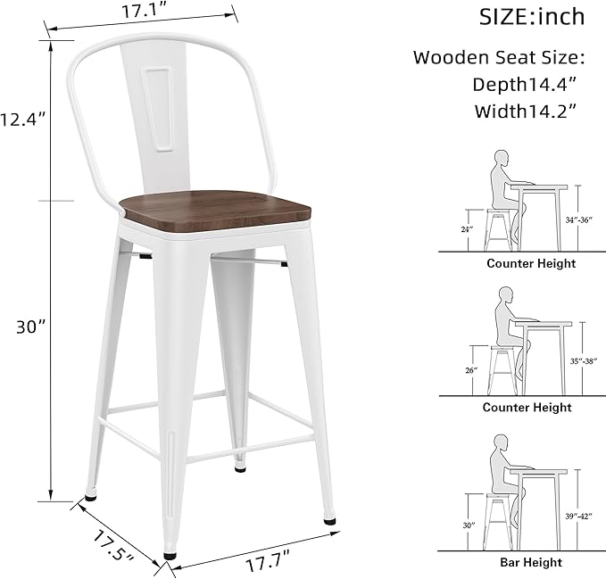 Yongqiang 30 inch Bar Stools Set of 4 Farmhouse Bar Height Stools High Back - Image 3