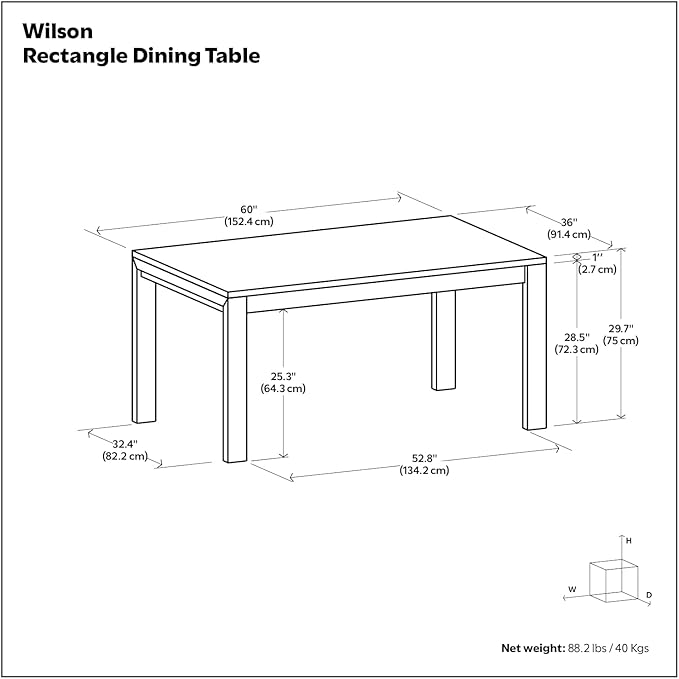 SIMPLIHOME Wilson Dining Table, Solid Wood Oak Veneer, 60 x 36 inches, - Image 3