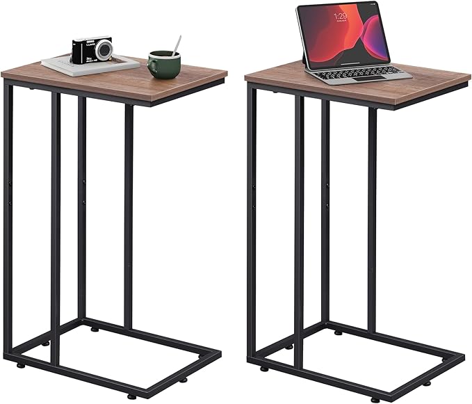 WLIVE Brown Side Table Set of 2, C Shaped End Table Sets, Small Sofa Side by WLIVE