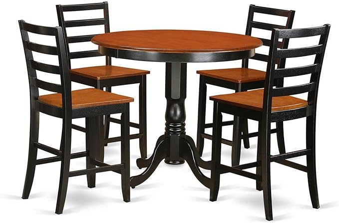 East West Furniture TRFA5-BLK-W 5 Piece Counter Height Pub Set Includes a Round by EastWestFurniture