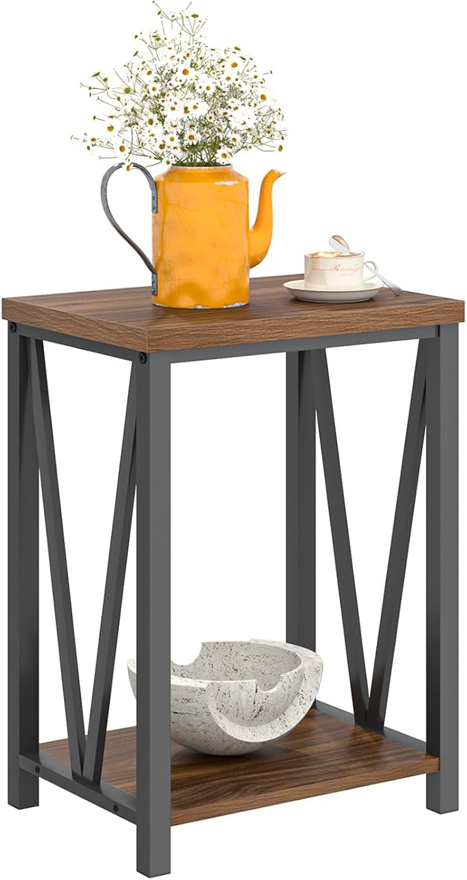 FOLUBAN Small End Table, Rustic Wood and Metal Side Table - Image 8