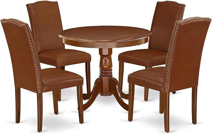 East West Furniture ANEN5-MAH-66 5 Piece Dining Set Includes a Round Dining by EastWestFurniture