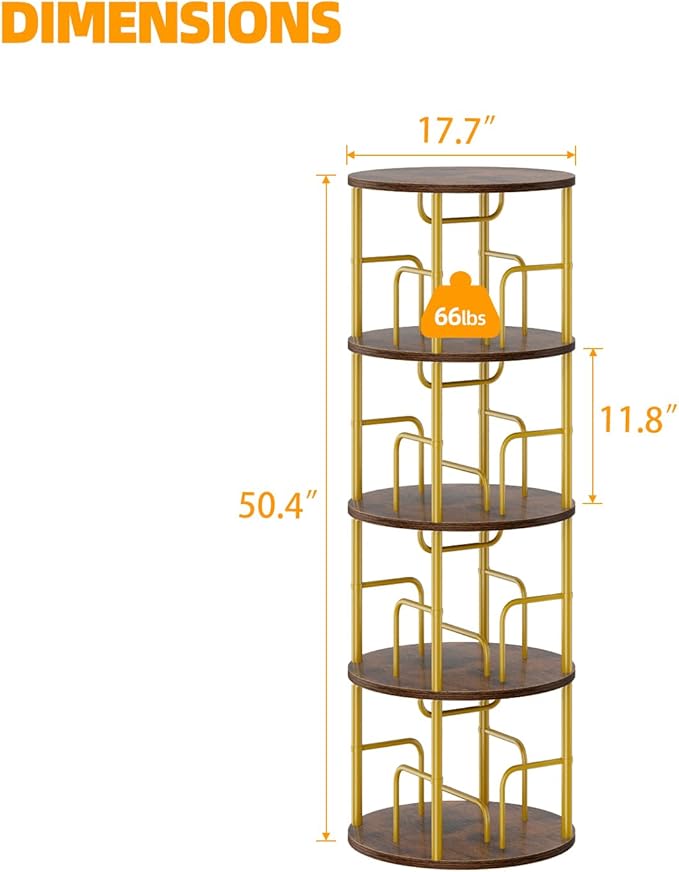 4 Tier Rotating Bookshelf, 360 Display Spinning Corner Bookshelf, Space Saving - Image 3