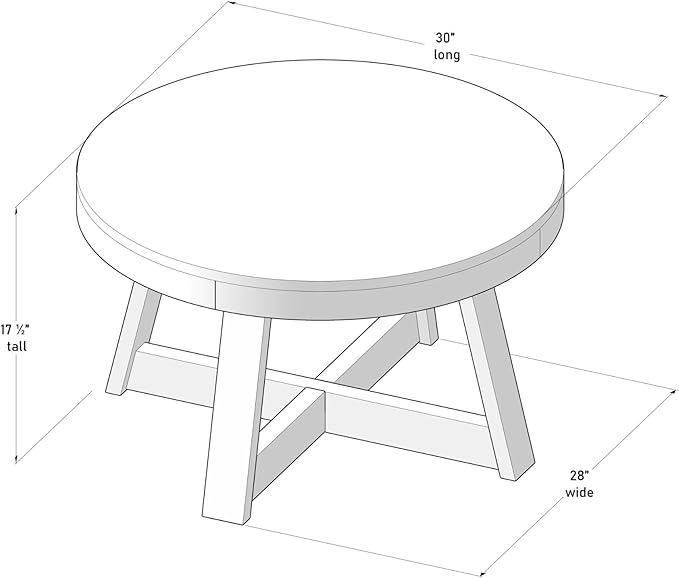 Plank+Beam Classic Round Coffee Table, 30 Inch Farmhouse Coffee Table, Rustic - Image 2