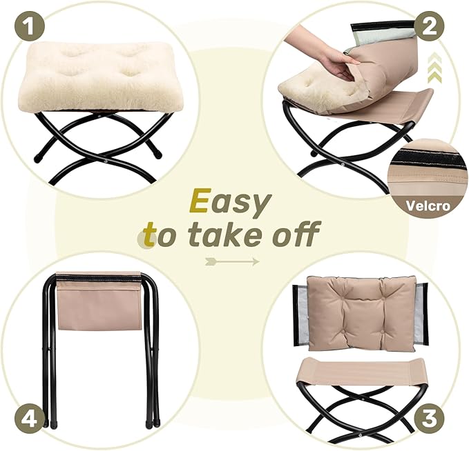 HollyHOME 15" Folding Footrest Stool, Upholstered Small Foldable Ottoman - Image 5
