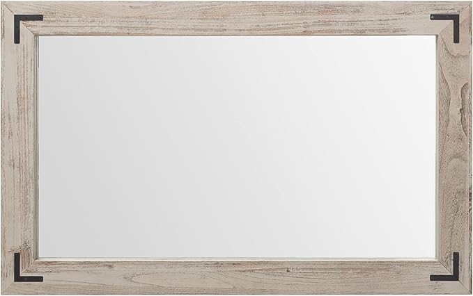 YOSHOOT Rustic Wooden Framed Wall Mirror, Natural Wood Bathroom Vanity Mirror - Image 3