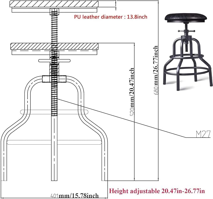 Diwhy Industrial Vintage Counter Stool, Kitchen Counter Height Adjustable - Image 3