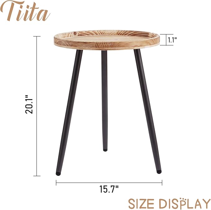 Tiita Round End Table Mental Side Table Nightstand/Small Wood Tables Accent - Image 3