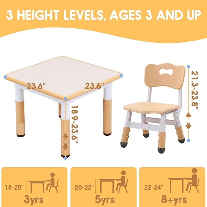 Kids Table & Chair Set with Adjustable Toddler-Safe Non-Slip Legs, Activity & - Image 5