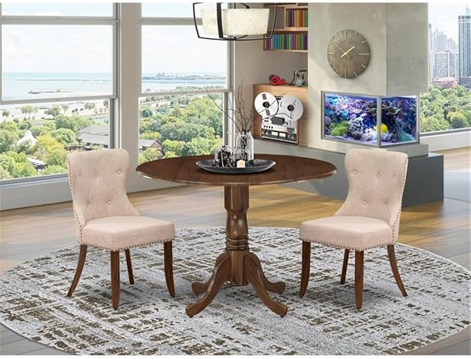 East West Furniture DLSI3-AWA-04 3 Piece Dining Set Contains a Round Kitchen - Image 2