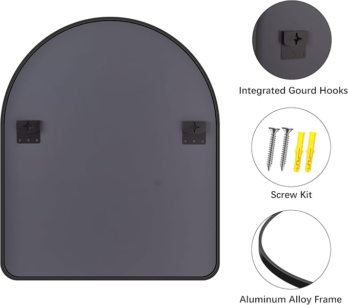 FORBATH Arched Wall Mirror 40"x48", Large Arch Bathroom Mirror Black Aluminum - Image 8