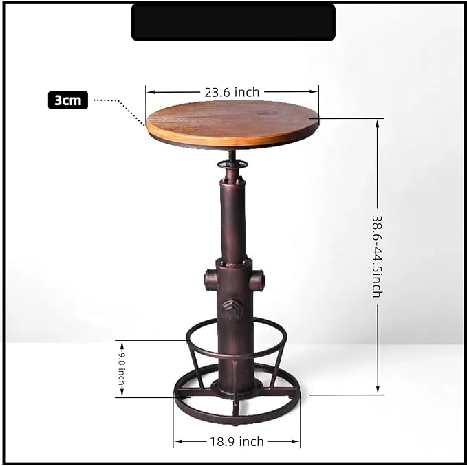Industrial Bar Table Swivel Round Wooden Top Height Adjustable 38.6-44.4inch - Image 2