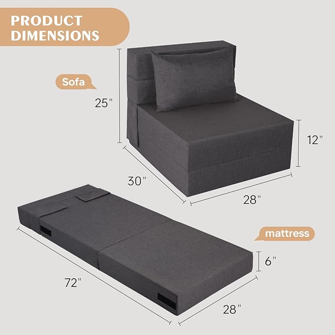Folding Sofa Bed, Foldable Sleeper Chair - Image 2