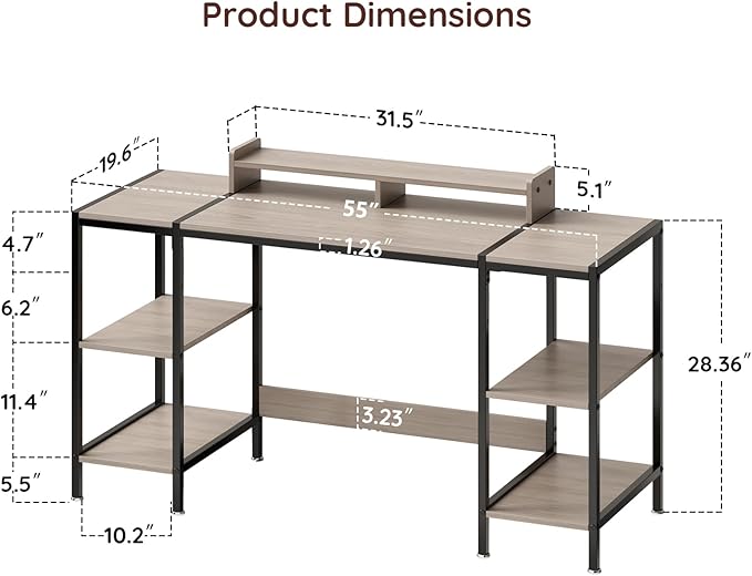 Computer Gaming Desk with Monitor Stand, Home Office Desk Suitable - Image 3