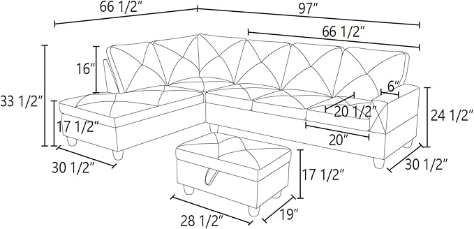 L-Shaped Sectional Sofa with Ottoman, Right-Facing Modern Microfiber Couch - Image 2