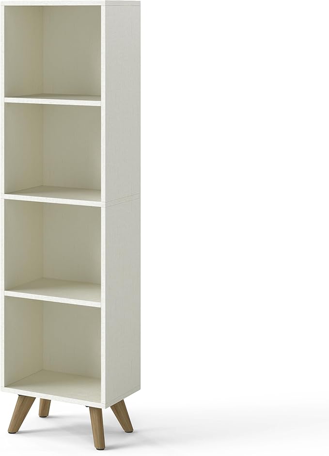 Manora Small Bookcase with 4 Open Shelves, Modern White Bookshelf with Wooden by manora