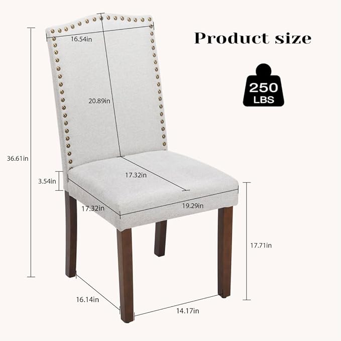Kitchen Chairs Set of 2 Modern Upholstered Fabric Seat - Image 3