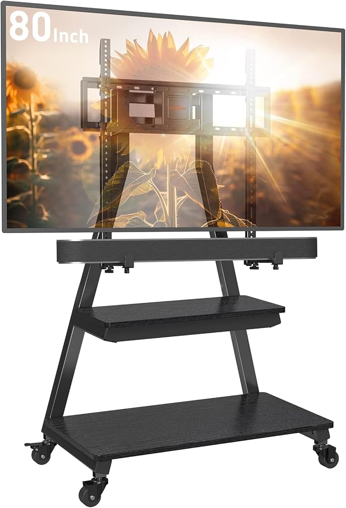 Perlegear Mobile TV Stand with Soundbar Mount, Rolling Floor TV Stand with - Image 9