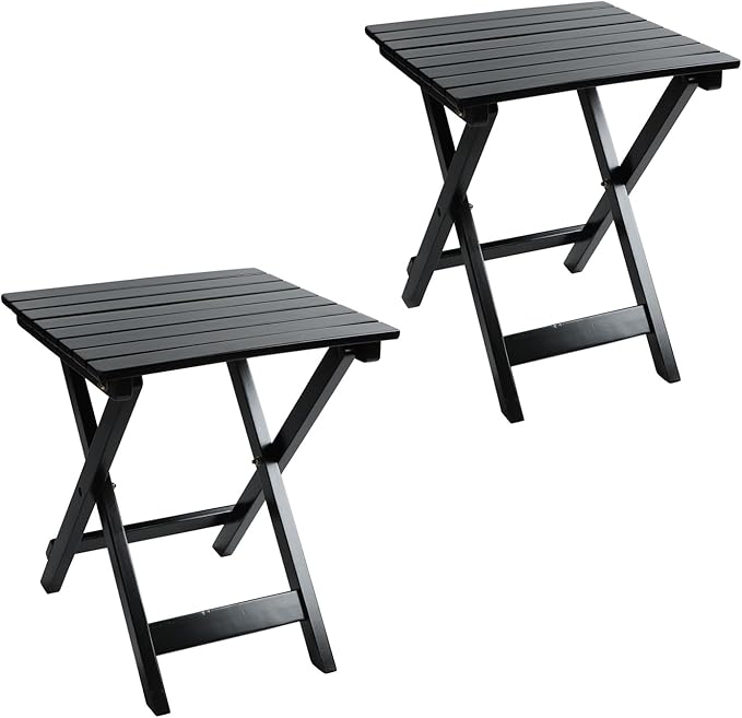 Outdoor Patio Side Table Set of 2 Small Wood End Square Table Folding Coffee by Hngilkoo