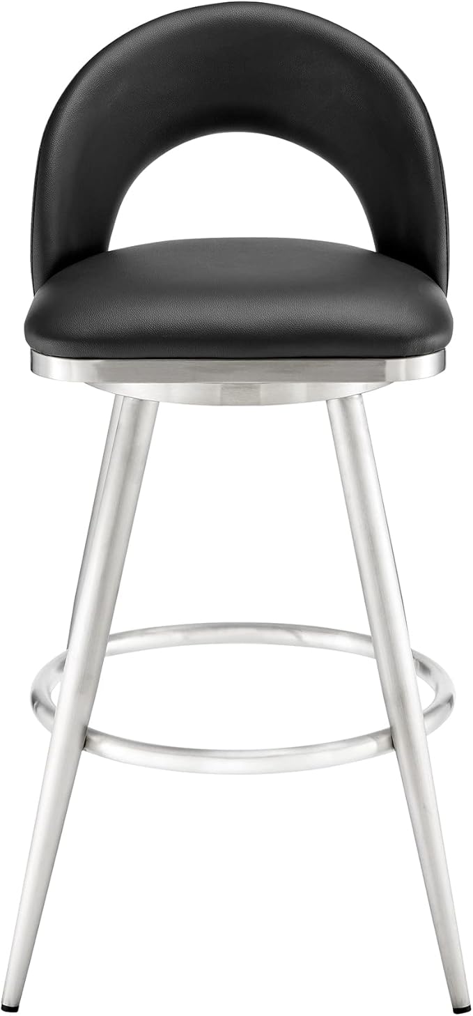 Armen Living Charlotte Swivel Bar Stool in Brushed Stainless Steel - Image 4