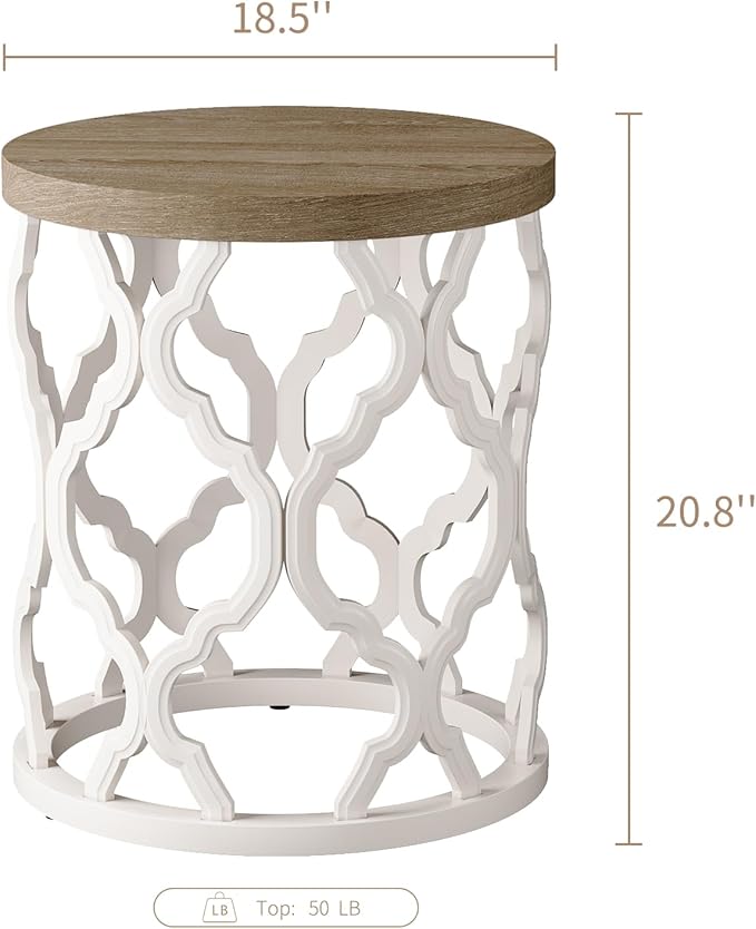 Farmhouse End Table, 18.5'' French Country Round Side Table, Wood Top Side Table - Image 3