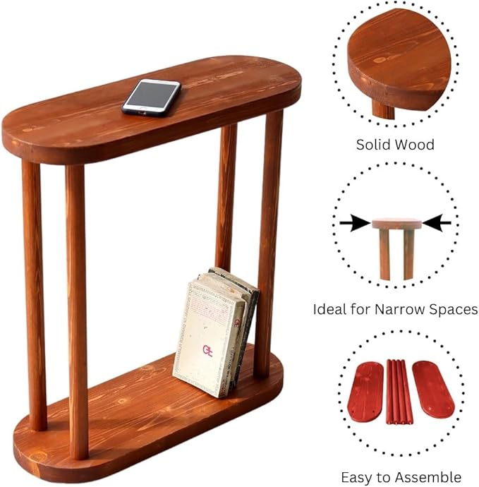 Oval Solid Wood Narrow Side Table, Slim Small Pedestal Coffee Table - Image 4