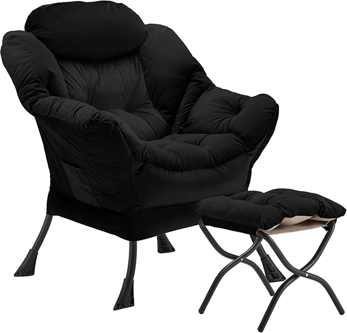 Lazy Chair with Folding Ottoman, Accent Chair Velvet Upholstered with Metal by Youtanic