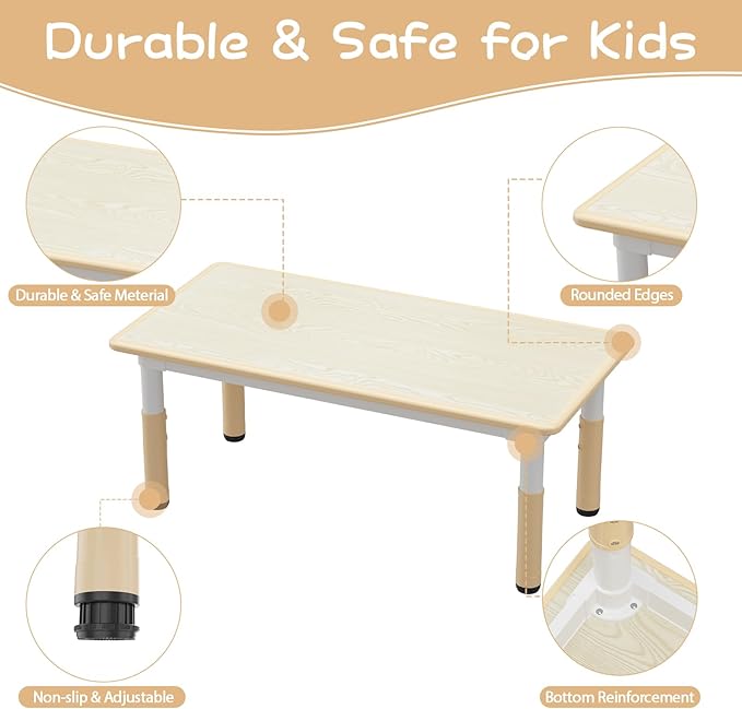 GarveeHome Kids Table and 4 Chairs Set, Height Adjustable Toddler Table and - Image 5
