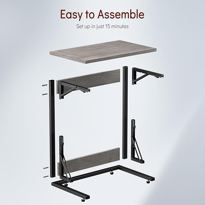 Tatub 24" Folding C Shaped End Table Set of 2, Small Sofa Side Laptop Desk - Image 8