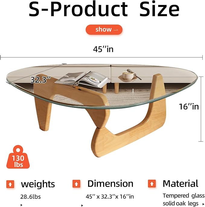 Modern Glass Coffee Table for Living Room, Mid Century Coffee Tables, Suitable - Image 2