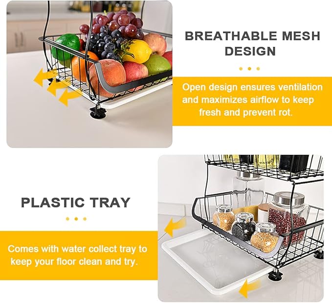 Fruit Vegetable Storage Basket, 4 Tier Stackable Metal Wire Storage Baskets - Image 4