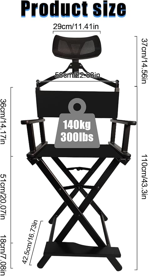 Lorvain Folable Makeup Artist Stool, Portable Tall Folding Director's Chair - Image 3