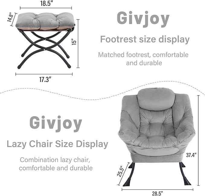 Cozy Lazy Chair and Ottoman, Large Contemporary Accent Lounge Chair Set - Image 3
