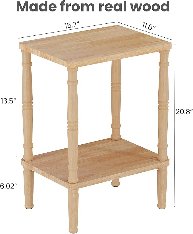 LUCKNOCK Solid Wood Side Table, Small Vintage End Table, Narrow Couch Side Table - Image 2