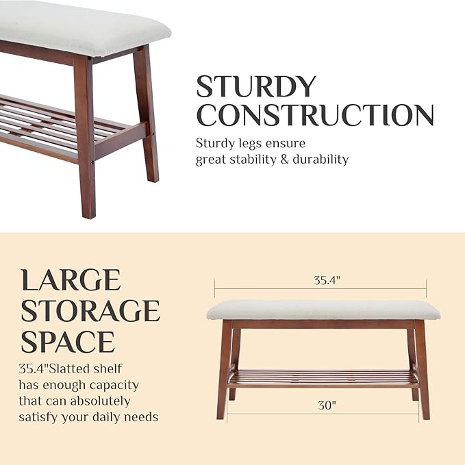 Entryway Shoe Bench, 35.4" Bamboo Bench - Image 9