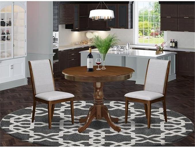 East West Furniture ANLA3-AWA-05 3 Piece Dining Set Includes a Round Kitchen - Image 2