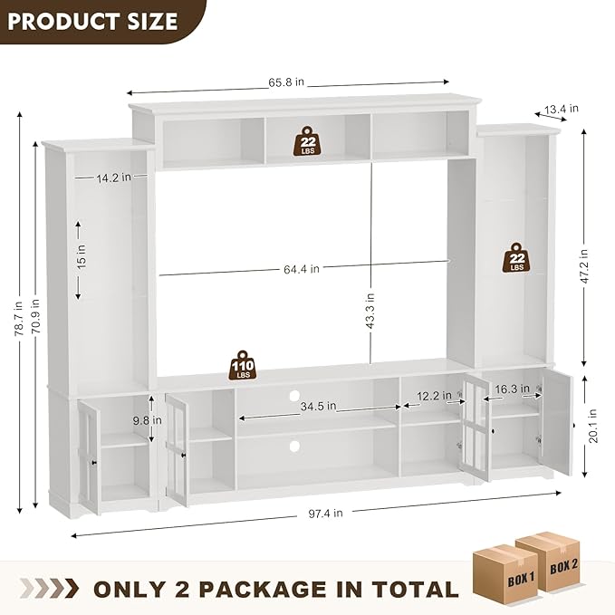 Wall Unit TV Stand with Storage & LED Lights, Large Entertainment Center with - Image 8