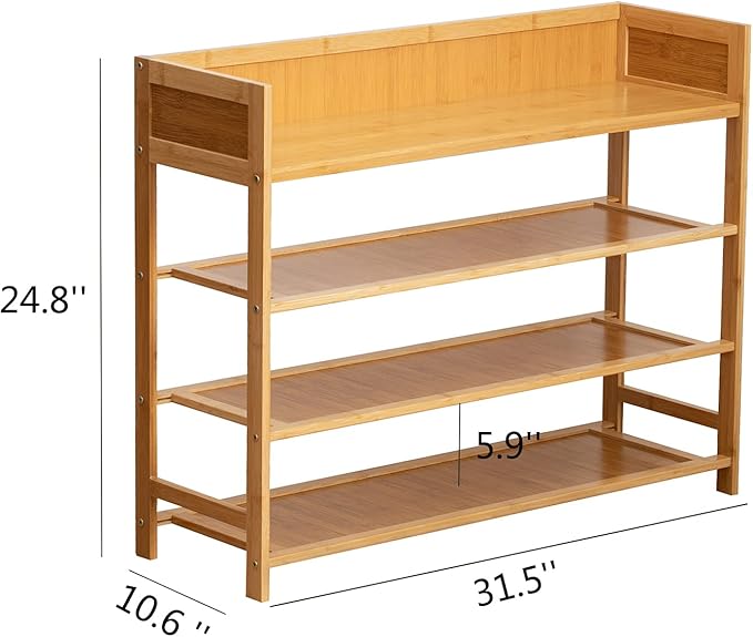 Bamboo Shoe Rack Organizer, 4 Tier Shoe Shelf Storage Organizer, - Image 3