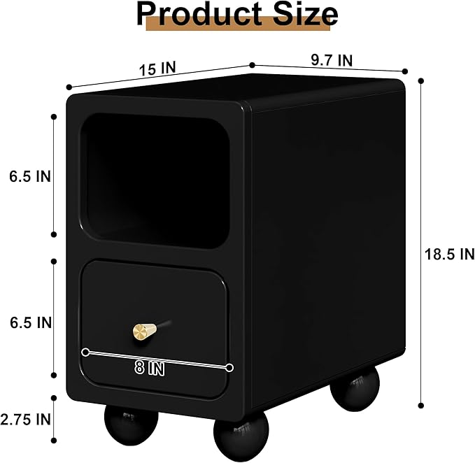 Solid Wood Nightstand, Narrow Night Stand - Image 3