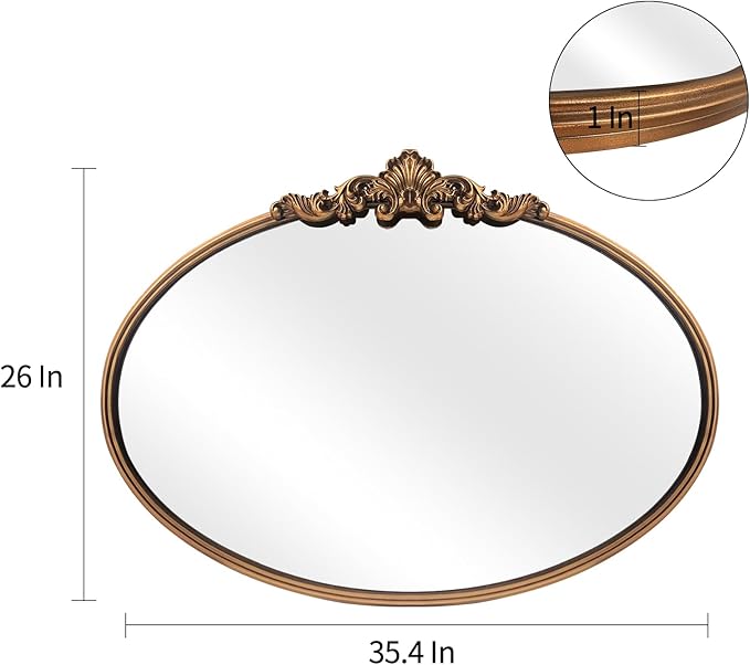 WAMIRRO Oval Mirror, Antique Brass Mirrors - Image 3