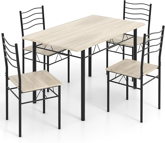 5 PCS Dining Table Set Counter Height Table and Chairs Set W/Steel Structure by Casart