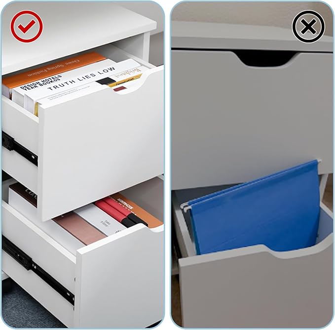 HollyHOME Under Desk Cabinet, Deep 2-Drawer Mobile Wood Cabinet, Storage Drawer - Image 4