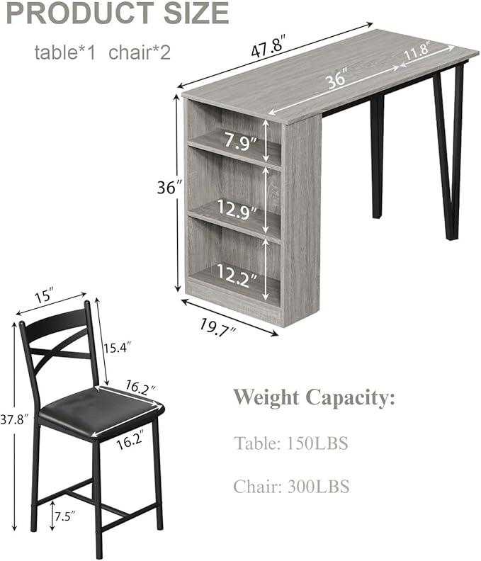 Garvee Bar Table and Chairs Set, 3 Piece Bar Table Set - Image 2