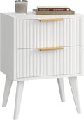Fluted Nightstand with 2 Drawers, Modern Bedside Table with Metal Handles by YAUKOMEL