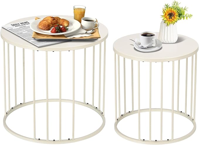 SUNNYPARK Outdoor Side Table Set of 2, Metal Circle Accent End Tables by SUNNYPARK