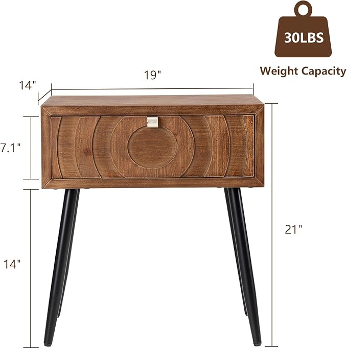 COSIEST End Table, Mid Century Modern Nightstand, Wood Bedside Table, Accent - Image 2