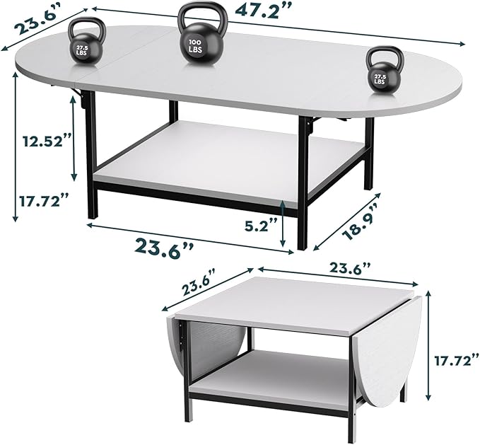 SAYGOER Modern Coffee Table White Extended Coffee Tables - Image 2