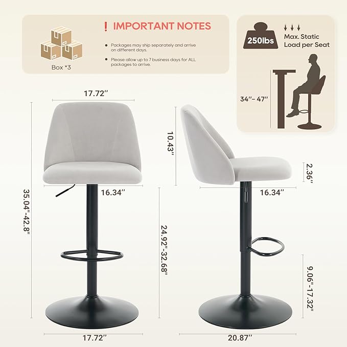 COLAMY Bar Stools Set of 6, Modern Swivel Bar Chairs, Adjustable Upholstered - Image 2